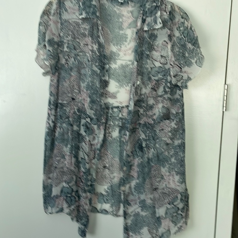CABI style 936 flowered, sheer blouse